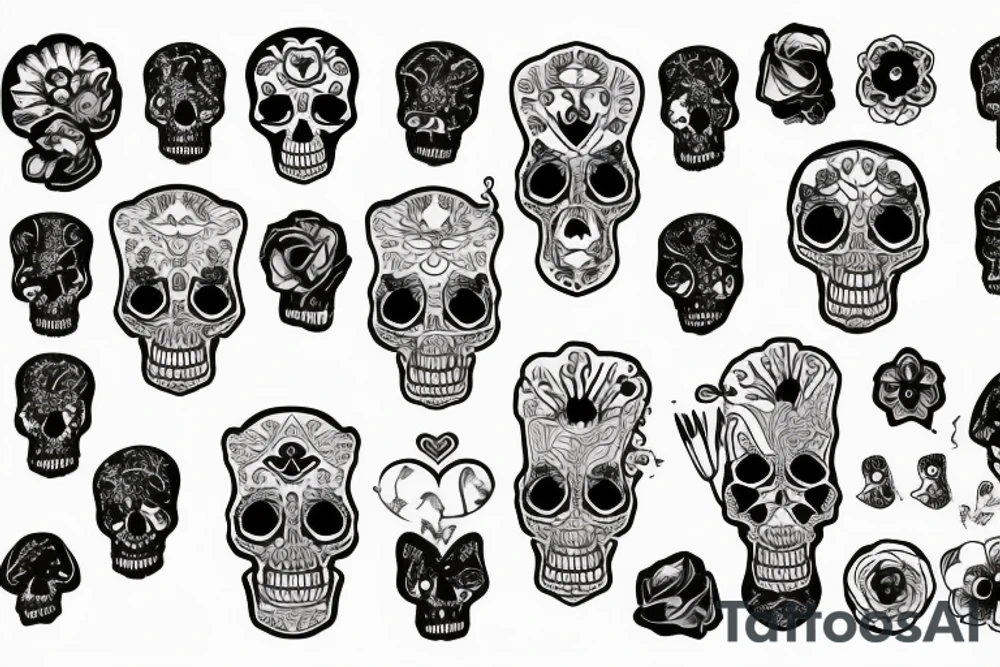 two skulls back to back one brain one heart tattoo idea