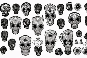 two skulls back to back one brain one heart tattoo idea