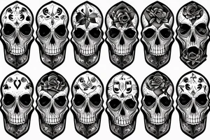 two skulls back to back with one brain and one heart tattoo idea