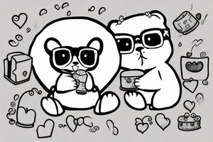 A silly cute looking bear sitting down holding a cake and wearing glasses tattoo idea