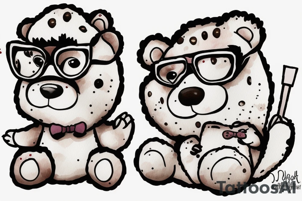 A silly cute looking bear sitting down holding a cake and wearing glasses tattoo idea A silly cute looking bear sitting down holding a cake and wearing glasses tattoo idea