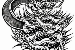 Wisdom dragon in a Japanese setting tattoo idea