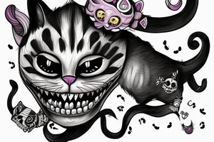 Cheshire cat with skulls instead of eyes and cigarette tattoo idea