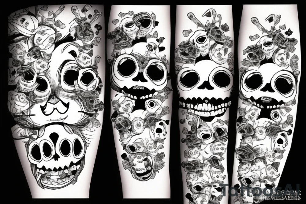 Cheshire cat with skulls instead of eyes and cigarette tattoo idea