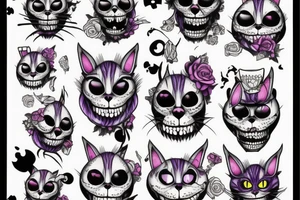 Cheshire cat with skulls instead of eyes and cigarette tattoo idea