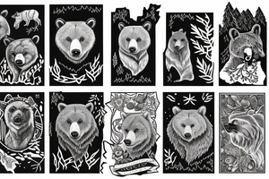 A grizzly bear and a fox surrounded by pacific northwest forest tattoo idea