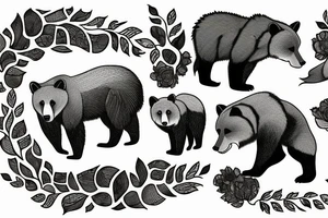 A grizzly bear and a fox surrounded by pacific northwest forest tattoo idea