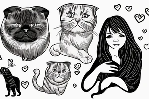 Girl hugging a Scottish fold cat tattoo idea