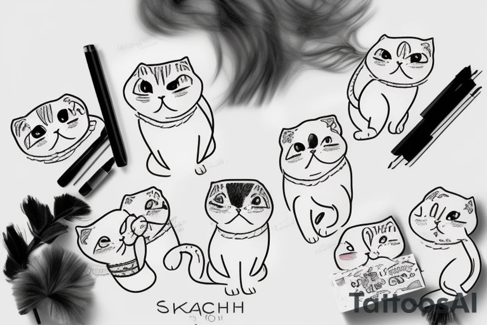 Girl hugging a Scottish fold cat tattoo idea