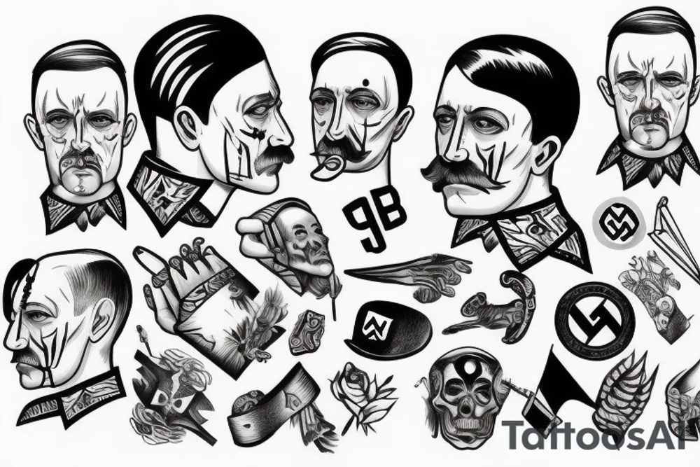 hay un dibujo de hitler con culebras con tattoo idea