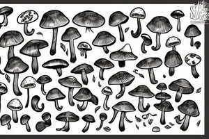 Mushrooms that go in line and are connected with moss tattoo idea