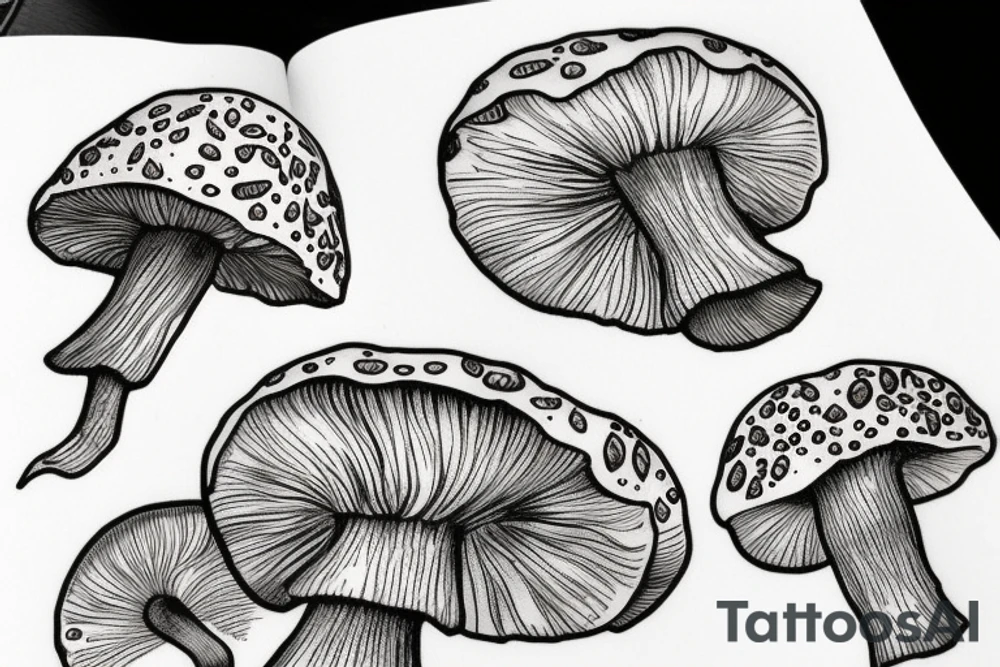 Mushrooms that go in line and are connected with moss tattoo idea