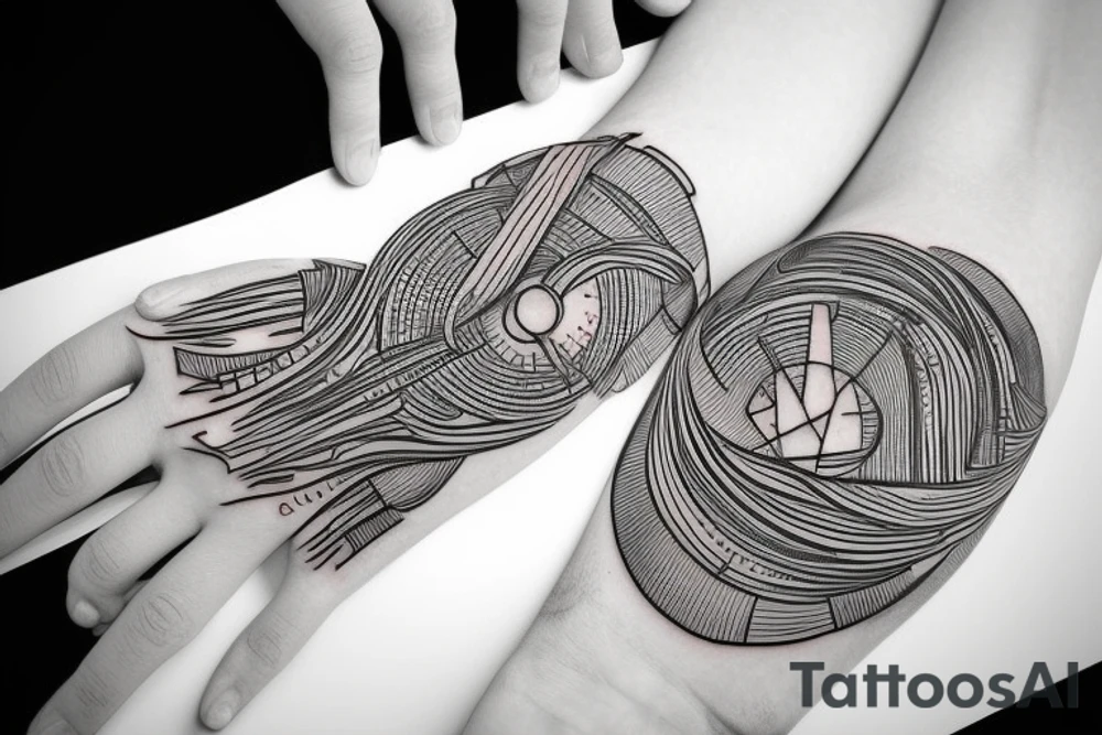 A tattoo to cover the hand and arm with traits and space stuff tattoo idea