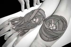 A tattoo to cover the hand and arm with traits and space stuff tattoo idea