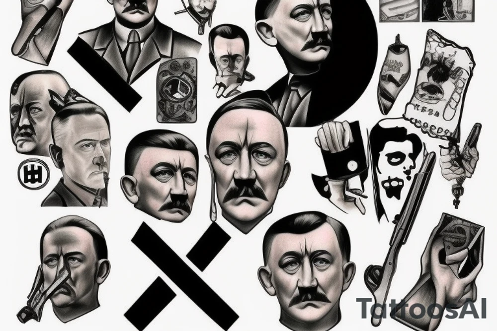 hay un dibujo de hitler con una bereta arma tattoo idea