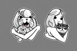 Girl hugs a Scottish fold cat tattoo idea