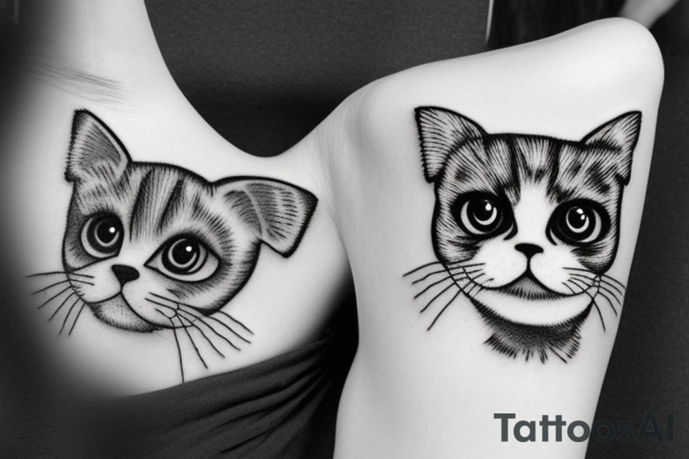 Girl hugs a Scottish fold cat tattoo idea