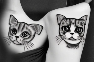 Girl hugs a Scottish fold cat tattoo idea
