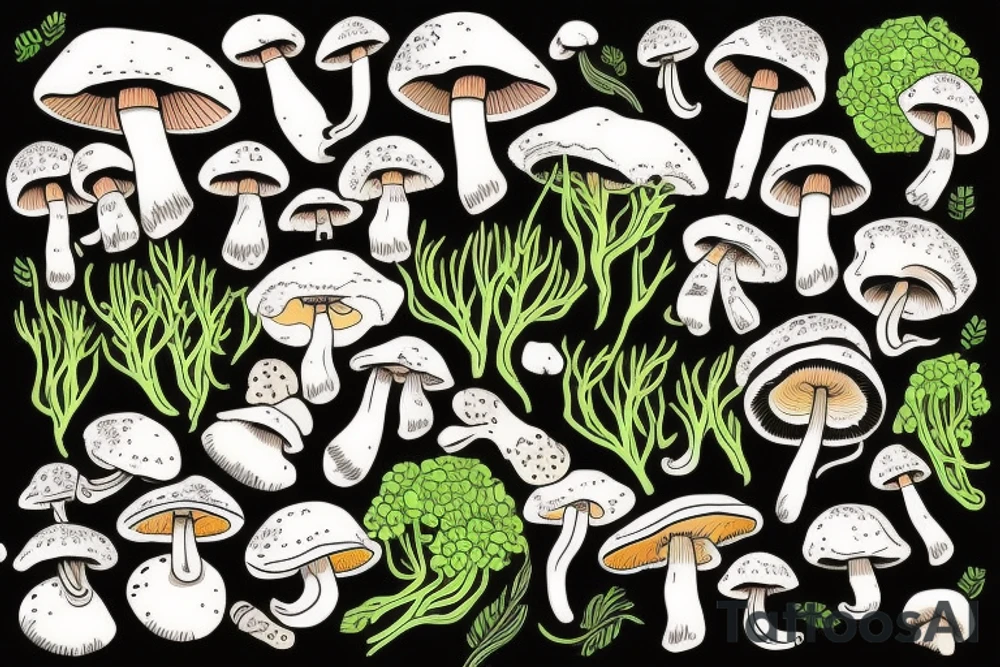 Mushrooms that are connected with moss tattoo idea