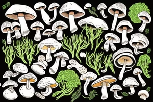 Mushrooms that are connected with moss tattoo idea