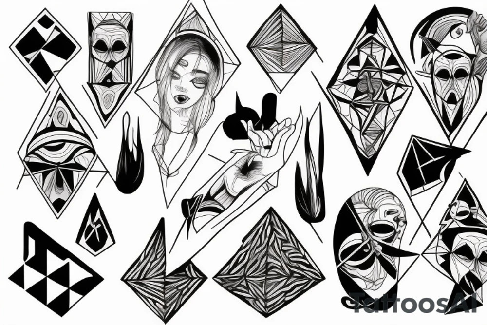 full arm tattoo symetrical and with absurdist tattoo idea
