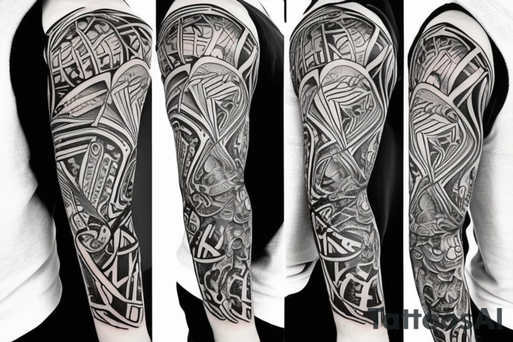 full arm tattoo symetrical and with absurdist tattoo idea