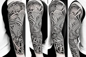 full arm tattoo symetrical and with absurdist tattoo idea