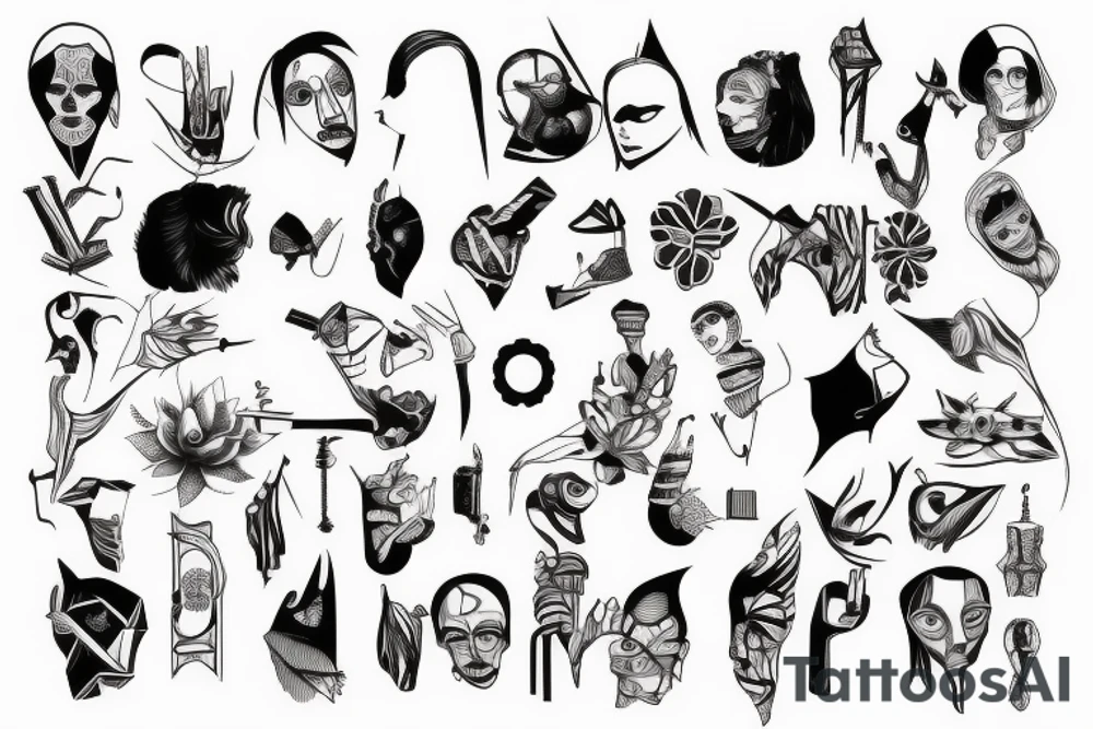 full arm tattoo symetrical and with absurdist tattoo idea