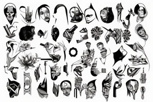 full arm tattoo symetrical and with absurdist tattoo idea