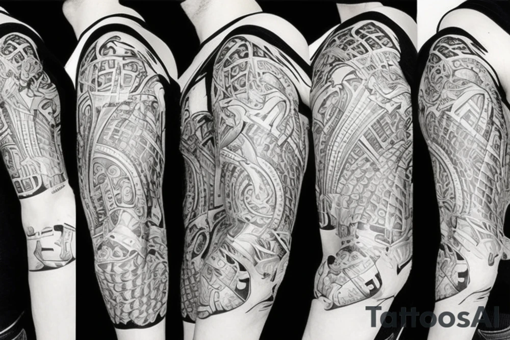 full arm tattoo symetrical and with absurdist tattoo idea