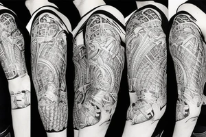 full arm tattoo symetrical and with absurdist tattoo idea
