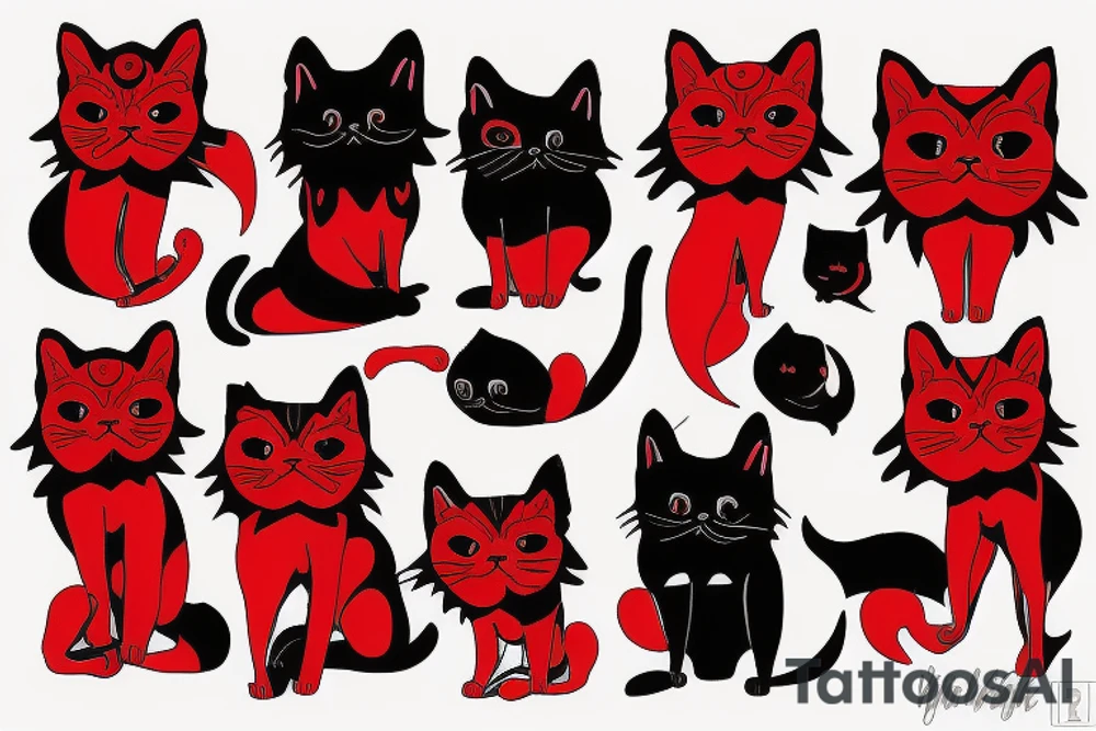 Red and black persian cat tattoo idea
