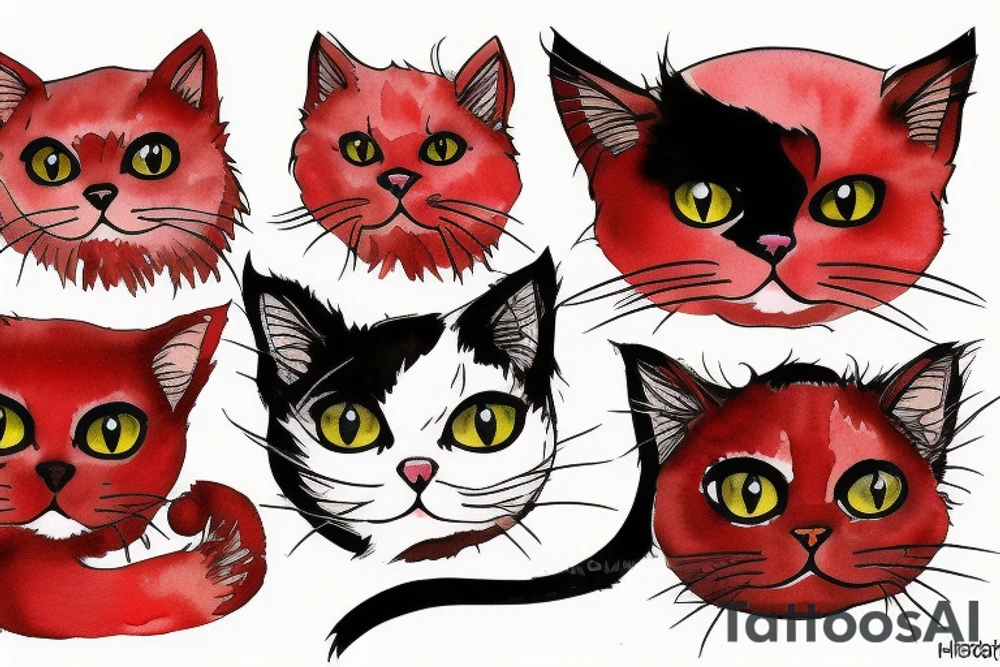 2 cat: Red and black persian cat tattoo idea