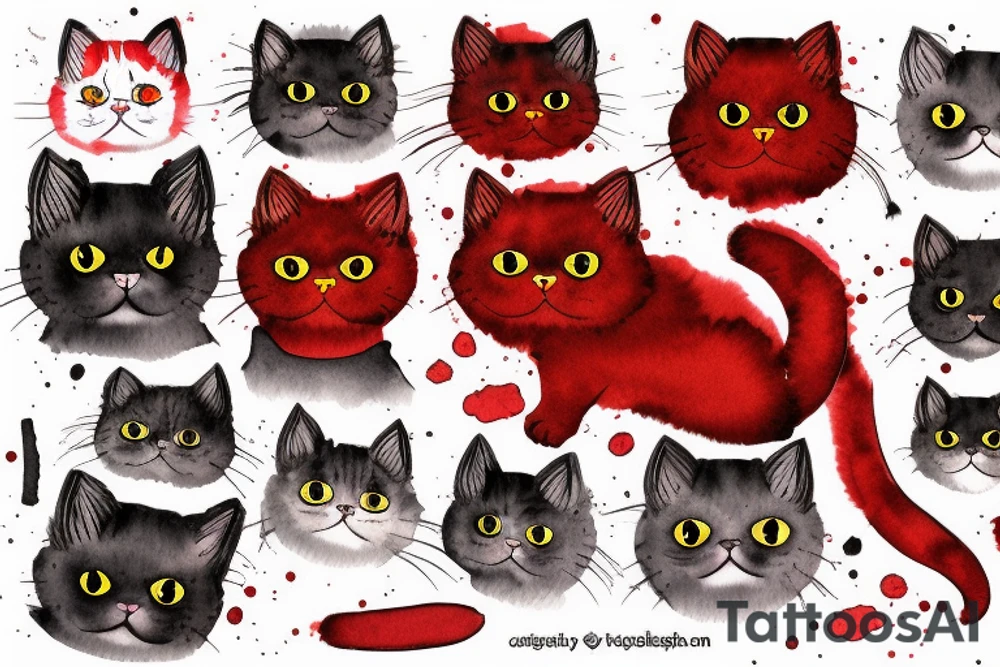2 cat: Red and black persian cat tattoo idea