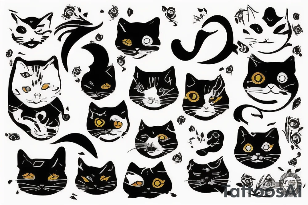 2 gatti persiani abbracciati: uno rosso e uno nero tattoo idea