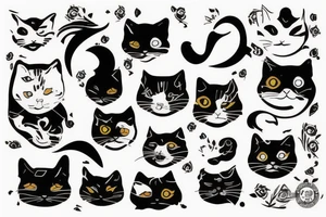 2 gatti persiani abbracciati: uno rosso e uno nero tattoo idea