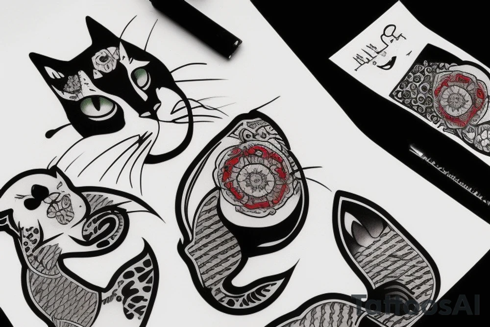 2 gatti persiani abbracciati: uno rosso e uno nero tattoo idea