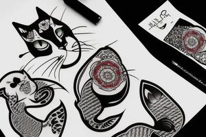 2 gatti persiani abbracciati: uno rosso e uno nero tattoo idea