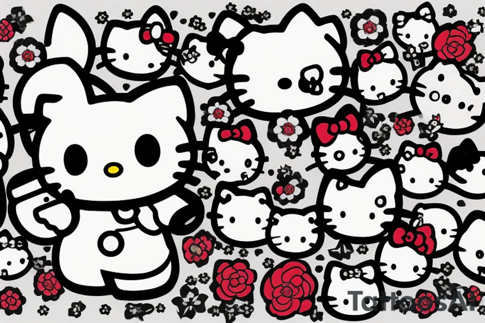 Hello kitty with ak47 gun in hands tattoo idea