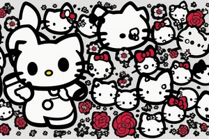 Hello kitty with ak47 gun in hands tattoo idea