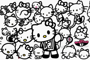 Hello kitty with ak47 gun in hands tattoo idea