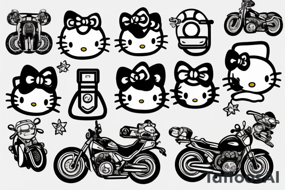Hello kitty driving on motorbike tattoo idea