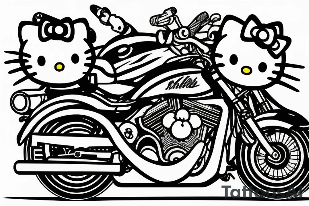 Hello kitty driving on motorbike tattoo idea
