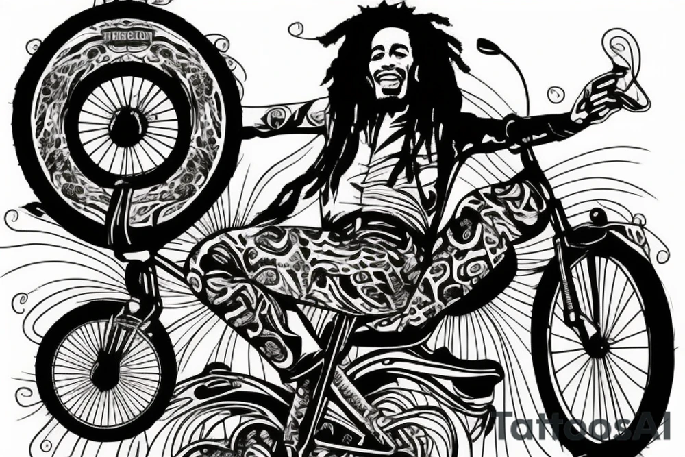 Bob Marley riding unicycle tattoo idea