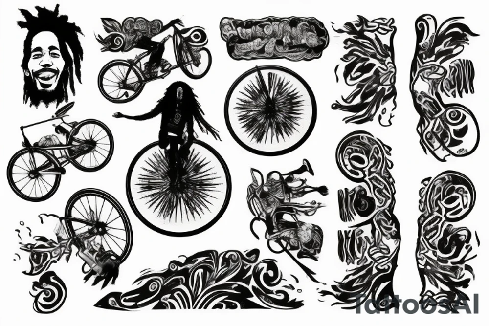 Bob Marley riding unicycle tattoo idea