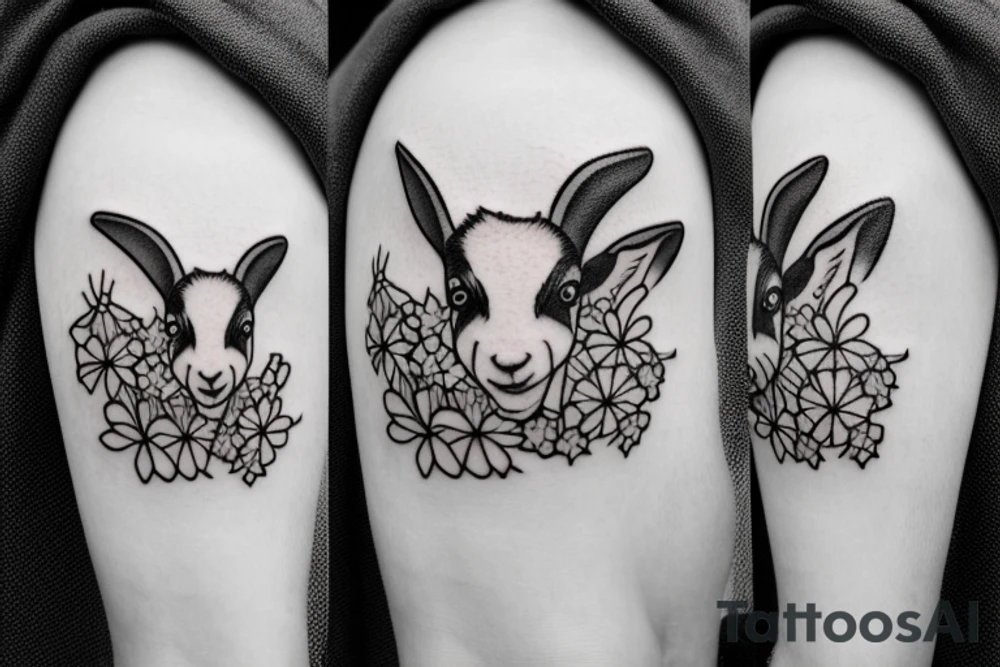 Happy baby goat, creeping phlox flower tattoo idea