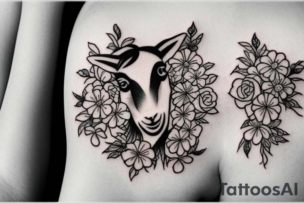 Happy baby goat, creeping phlox flower tattoo idea