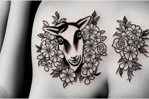 Happy baby goat, creeping phlox flower tattoo idea