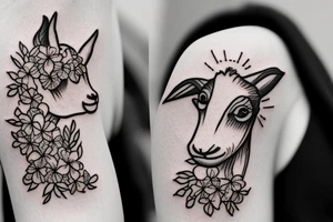 Jumping baby goat, creeping phlox flower tattoo idea