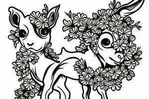 Jumping baby goat, creeping phlox flower tattoo idea
